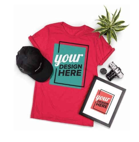 a red shirt and hat and a picture frame